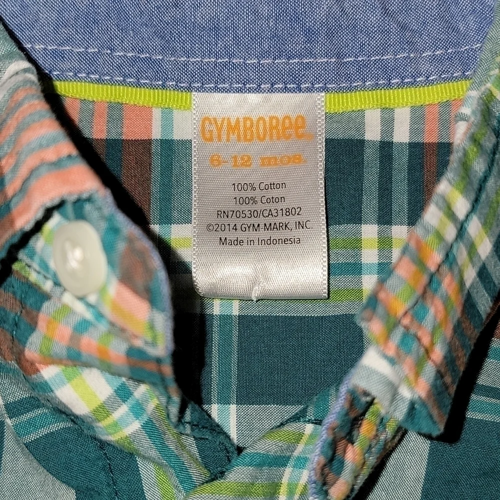 5/$25 Gymboree size 6-12 months short sleeve button down plaid shirt